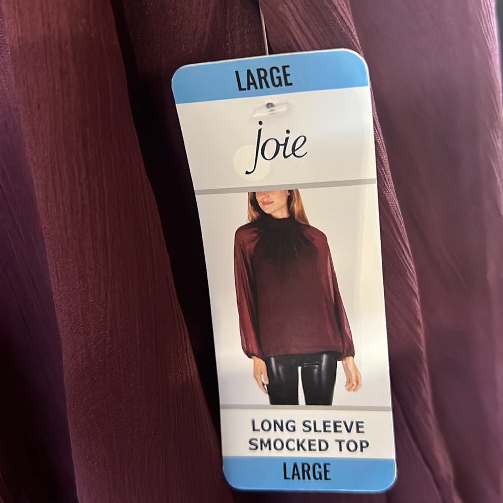 Joie Long Sleeved Smock Top blouse Large,  Deep Wine color, 100%polyester, NWT